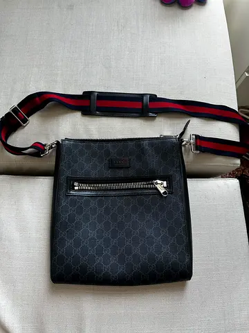 Gucci GG Supreme Crossbody Bag with Web Strap - Very Good Condition