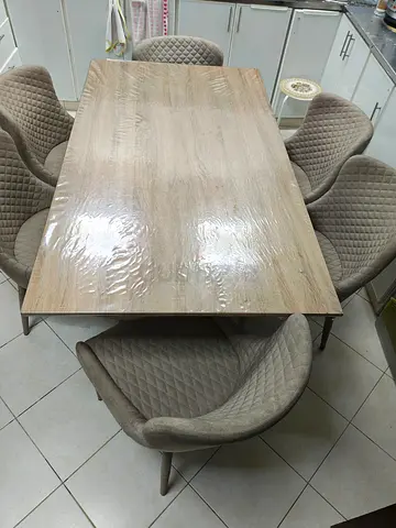 Modern Wooden Dining Table with 6 Quilted Fabric Chairs