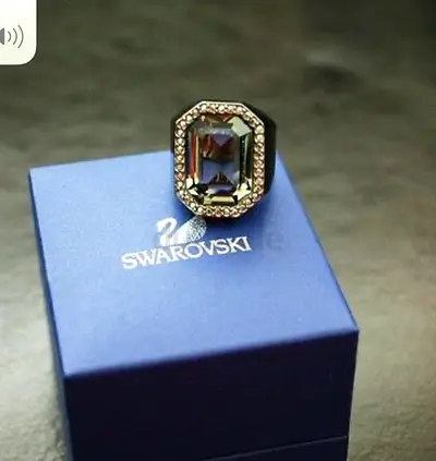 Swarovski Black Diamond crystal  statement ring with rectangular crystal (size 52) with certificate.