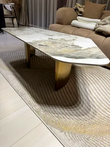 Modern Marble-Top Coffee Table with Gold Legs