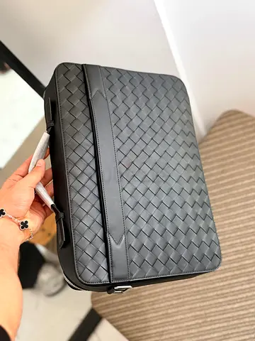 Bottega Black Woven Leather Briefcase / Laptop Sleeve - Good Condition