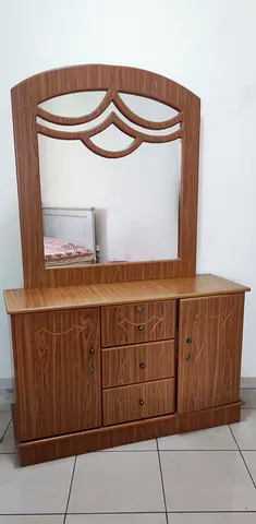 Wood Finish Dresser with Large Decorative Mirror - Good Condition