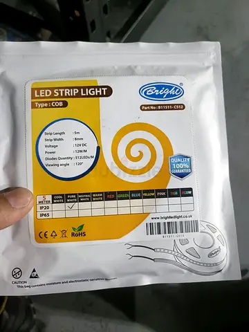 COB LED Strip Light 5m - 12V DC, Warm White/Cool Options