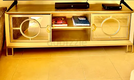 Gold mirrored TV console / media cabinet - 2-door with open shelf