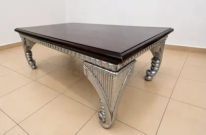 Wood Top Rectangular Coffee Table with Silver Decorative Legs