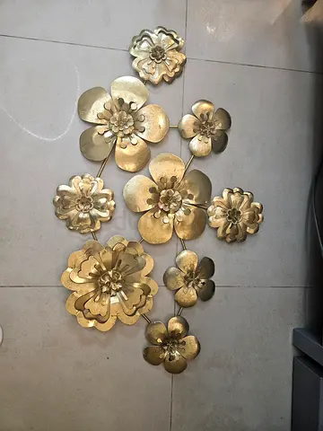 Set of Decorative Gold Metal Flower Wall Hangings