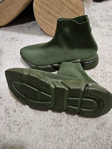 Used Balenciaga Speed Trainer Sock Sneakers - Olive Green, Size Unknown