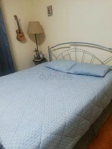 Metal Double Bed Frame with Mattress and Bedding