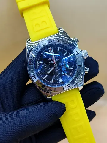 Breitling-style Chronograph Master Copy  Wristwatch with Yellow Rubber Strap
