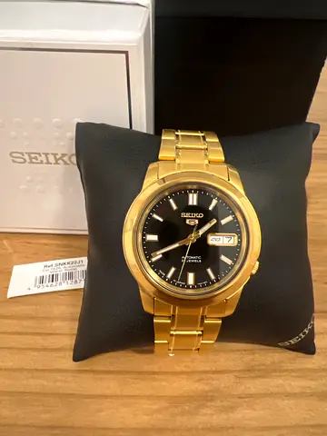 Seiko 5 Gold-Tone Automatic Men’s Watch - Black Dial, Day/Date
