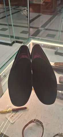 Black suede slip-on loafers - gently used