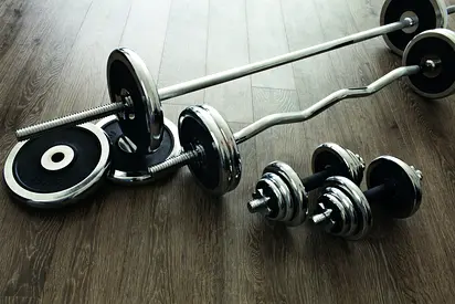 Set of Adjustable Dumbbells and Barbells with Weight Plates - Used