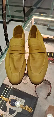 Mens Olive Green Leather Loafers - Size Noted