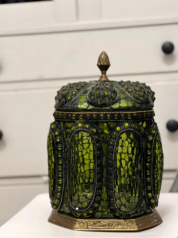 Vintage Green Mosaic Decorative Lidded Jar — Small Collectible