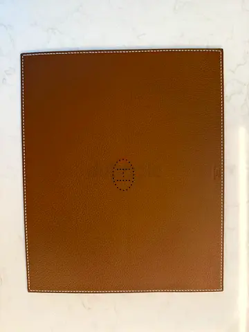 Hermes Leather Rectangular Reversible Desk Mouse Pad - Tan and Burgundy