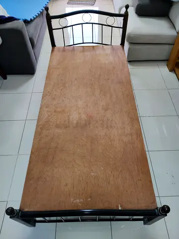 Single Metal Bed Frame with Plywood Base - Good Condition