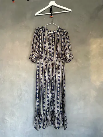 Sandro Midi patterned navy boho wrap dress, size S/M