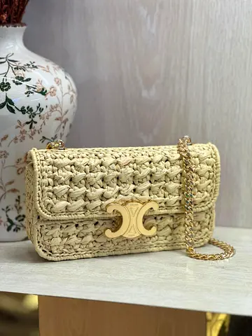 Celine Raffia Triomphe chain shoulder Bag
