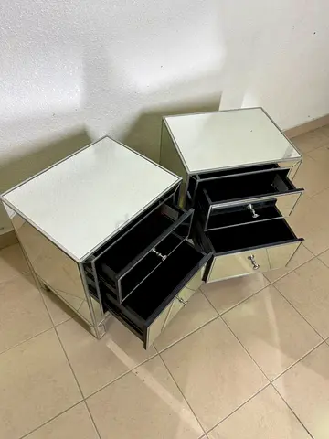 Silver bedside table and mirrors