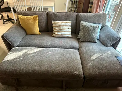 Gray Pull-Out Sofa with Storage — Converts to Bed