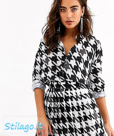 Black  White Houndstooth Shirt top and skirt