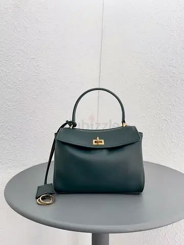 Hermess Dark Green Structured Top-Handle Leather Handbag with Gold Hardware