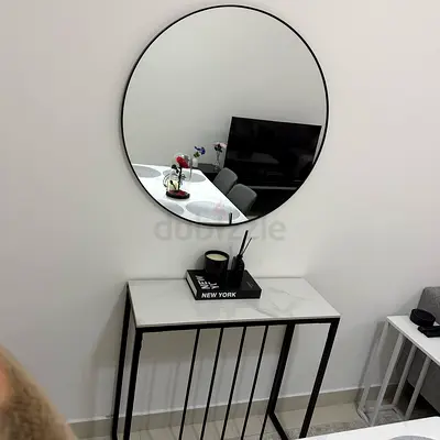 Slim Marble-Top Console Table with Black Metal Frame