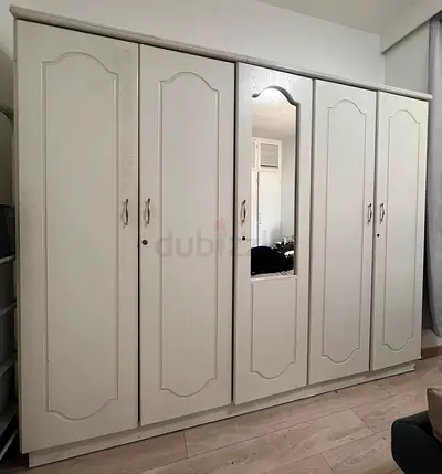 Large 6-Door White Wardrobe with Central Mirror - good condition