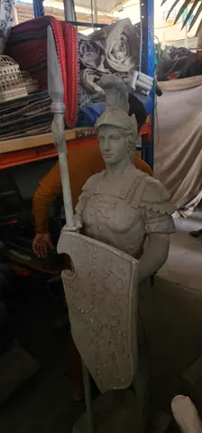 Large Carved Stone Warrior Statue with Shield and Spear 1Pcs 1000