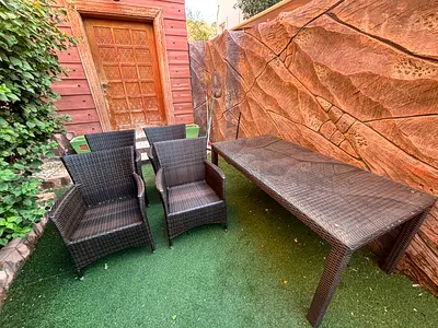 Outdoor Wicker Dining Set — Table + 4 Armchairs (Used)