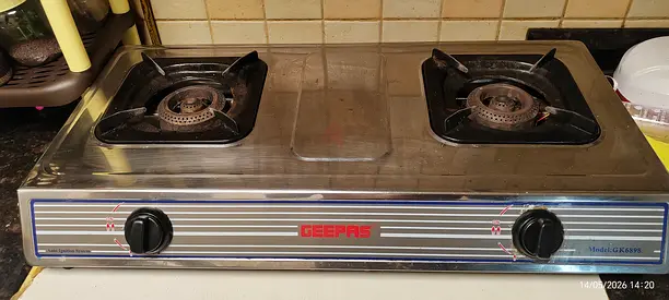 Stainless Steel 2-Burner Gas Stove (Geepas) - Used, Working