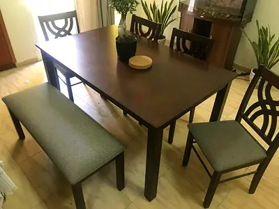 Home center Wooden Dining Table Set with Bench and 4 Chairs - Dark Brown