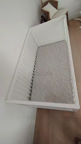 White Wooden Baby Crib with Mattress Hardly Used