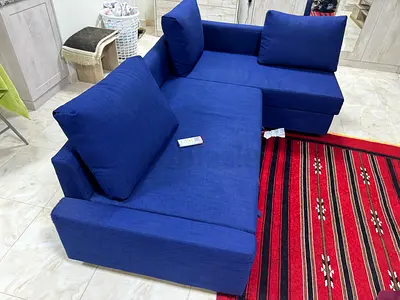 Blue L-shaped Fabric Sofa - Compact Corner Couch