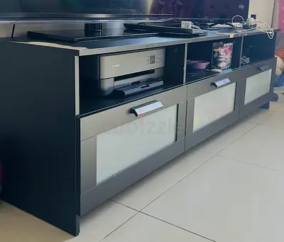 Black TV Entertainment Unit with Frosted Glass Drawers