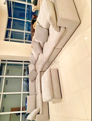Brand new pan Emirates Pianca corner feather filled sofa with ottoman