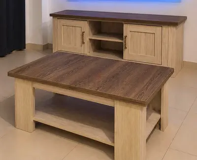 Light Oak TV Unit and Matching Coffee Table - Solid Look, Good Condition