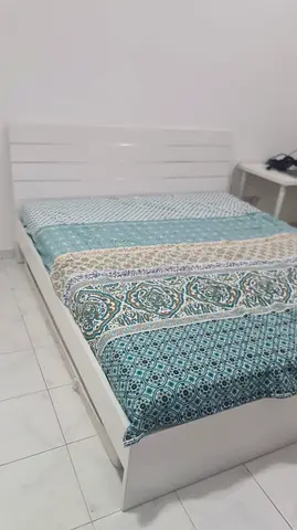 King Size White Wooden Double Bed with Headboard - Good Condition