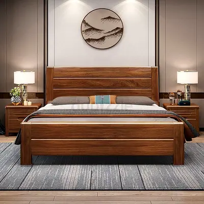 Solid Wood Double Bed with Headboard and Footboard - Modern Design