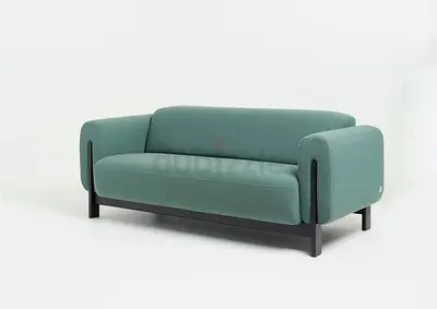 Green Two-Seater Sofa with Wooden Frame
