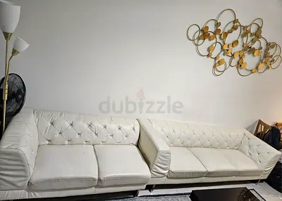 Set of 2 White Tufted 3-Seater 2seater  Sofas – Good Condition