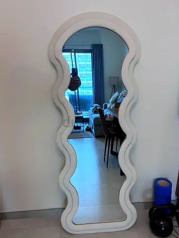 Full-Length Wavy Frame Floor Mirror - White