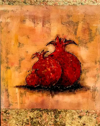 Original Textured Painting of Two Pomegranates on Canvas