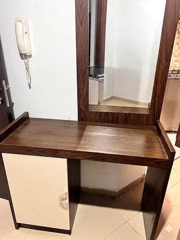Wooden Dressing Table with Mirror and Storage