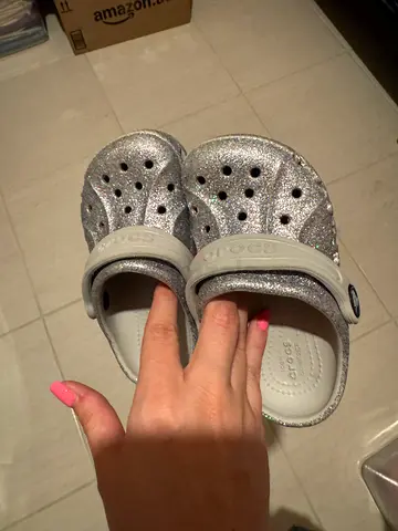 Silver glitter Crocs clogs - used a couple of times, kid size 23-24