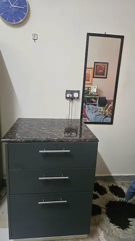 Dark Grey 3-Drawer Dresser with Marble Top  Big mirror