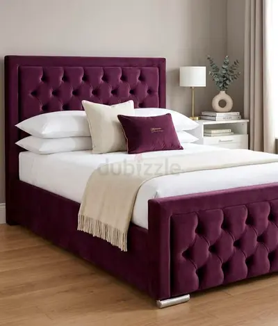 Plum Velvet Tufted Double Bed Frame with Headboard  Footboard