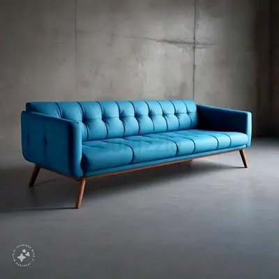 Mid-century Blue Tufted 3-Seater Sofa