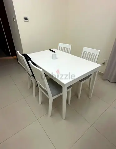 White 4-Seater Dining Table with Chairs - Good Condition