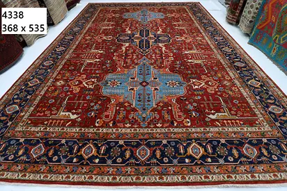 3.7 x 5.4 m Majlis  Large Traditional Afghan Wool Rug — Red, Blue, Classic Design majlis carpet